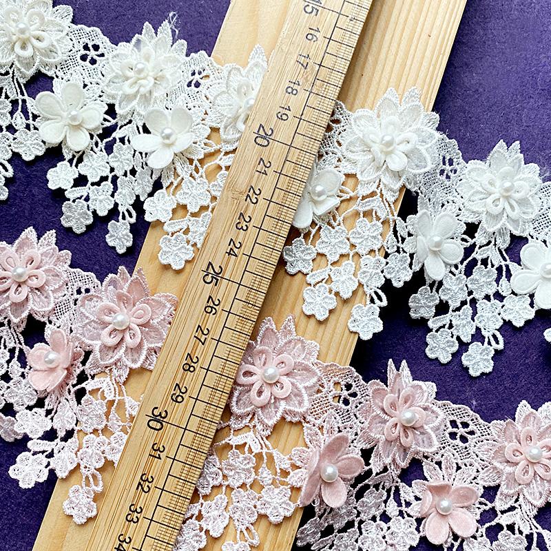 1 Metro 8cm Renda Pérola Bordado Babados Costura Feito à Mão Flor Tecido Suprimentos Acessórios