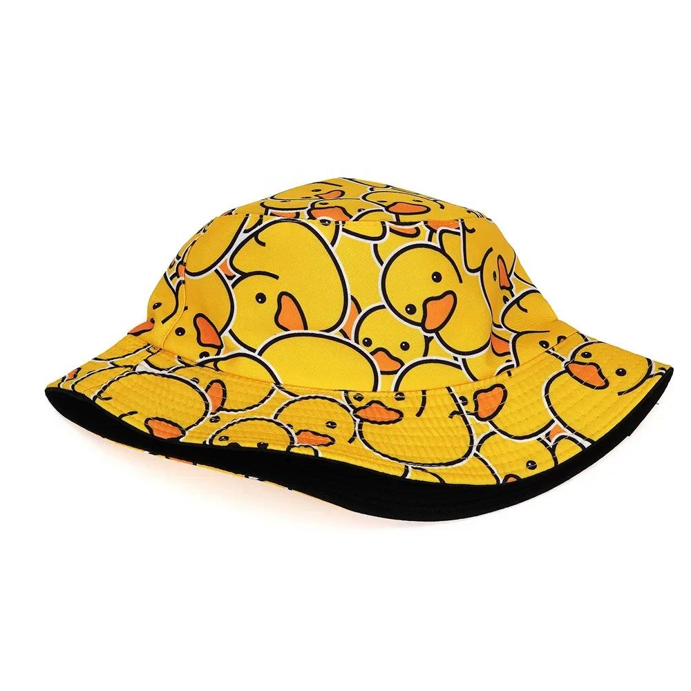 Cute Cartoon Duckling Printed Fisherman Hat, Travel Beach Hat, Unisex Lightweight Fisherman Hat, Outdoor