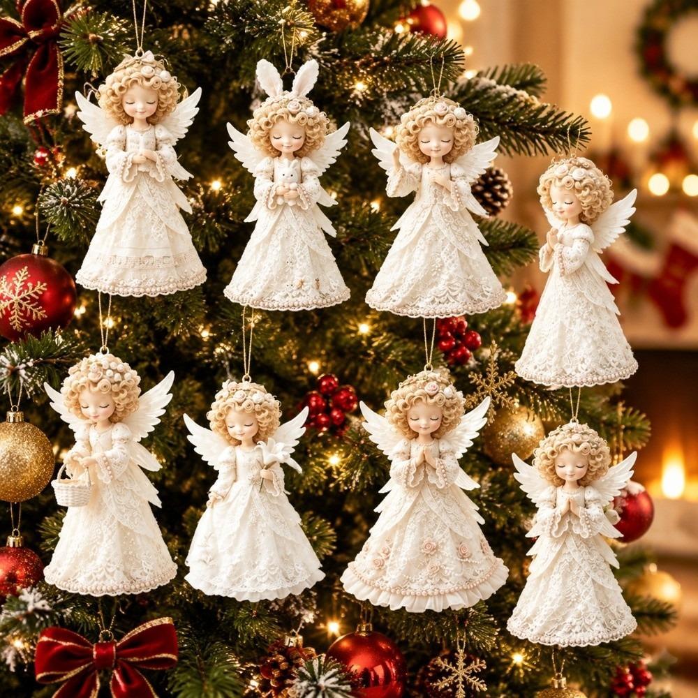 8 pcs 2D Flat Christmas Hanging Ornament Wooden Xmas Decoration Holiday Party