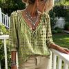 Comoda Maglietta da Viaggio da Donna Estiva Casual, Blusa con Scollo a V e Laccetti, Maniche 3/4, Blusa a Quadri Oversize con Stampa, Top Larghi e Svasati, Leggera