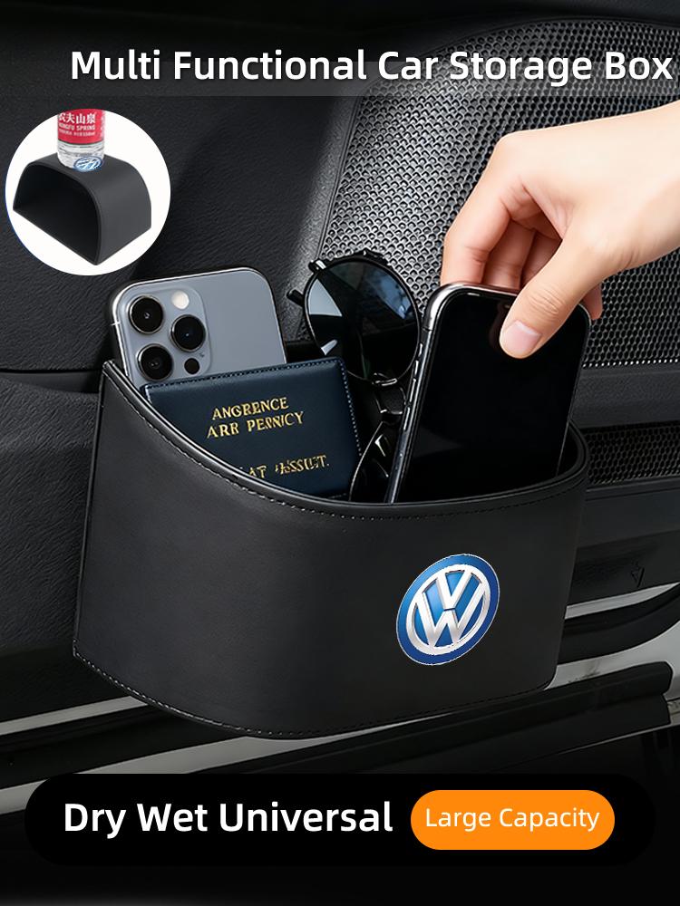Car Trapezoidal Sloped Black Leather Door Multi-Functional Storage Compartmen For VW GTI Polo Passat Scirocco Golf Tiguan Jetta zr6