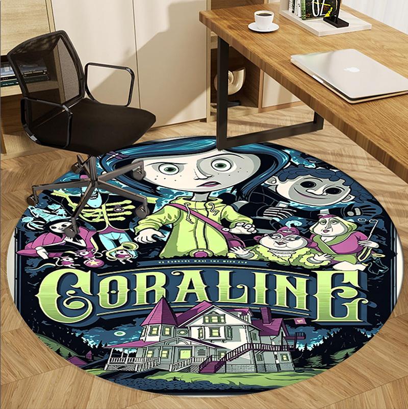 Coraline Pattern Round Rug, Indoor/Outdoor Mat, for Picnic, Gameroom, Bedroom, Office, Living Room, Home Decor Carpet, Birthday Gift
