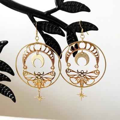 Golden Butterfly Moon Star Design Dangle Earrings Elegant Bohemian Style Alloy Jewelry Personality Female Gift