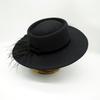 Elegant Temperament Black Feathered Ostrich Wool Woolen Flat Top Top Hat Women'S Autumn And Winter Warm Felt Retro British Hat