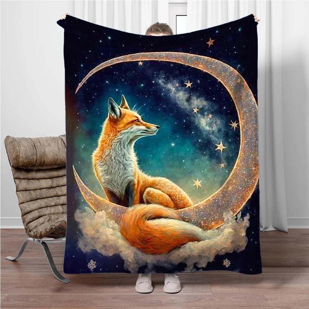 

Animal Fox Moon Starry Soft Flannel Blankets Keep Warm Throw Blanket Comfortable Blanket for Picnic Beds Sofa Home Bedroom Gift 75x90cm