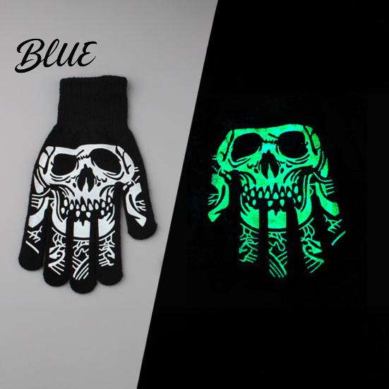 Stylish Scary Costume Accessories Halloween Glow‑In‑The‑Dark Skeleton Knit Gloves Luminous Skull Bone Print Flexible Finger Movement