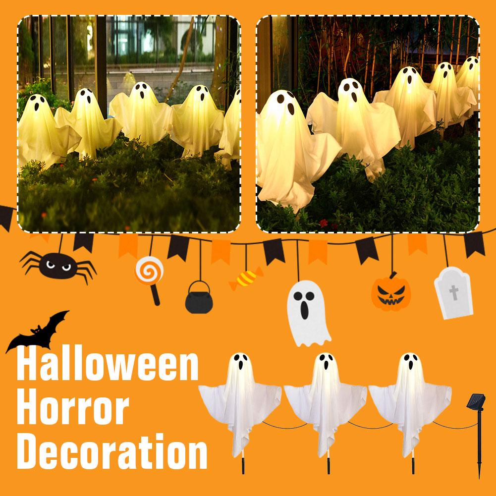 Halloween White Cloth Ghost Stake Lights 8Modes Spooky Cloth Ghosts Light White Flying Ghosts Lantern for Party Yard Lawn Decor