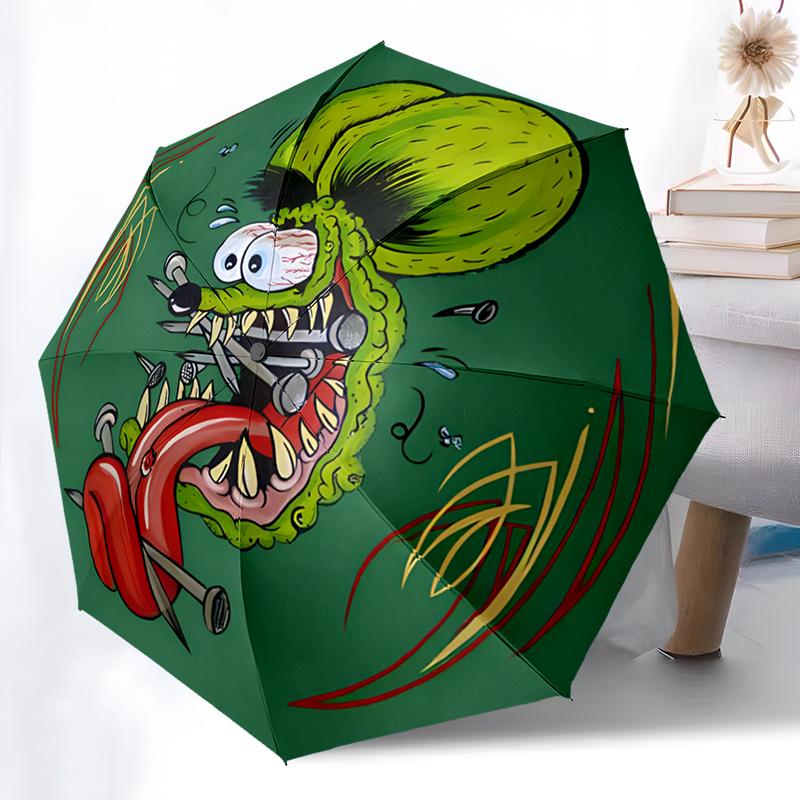 1PC Retro Funk Rat Folding Umbrella Fashion Auto-Open Design 8 Iron Ribs Plastic Handle Foldable Sunshade Perfect Christmas Gift
