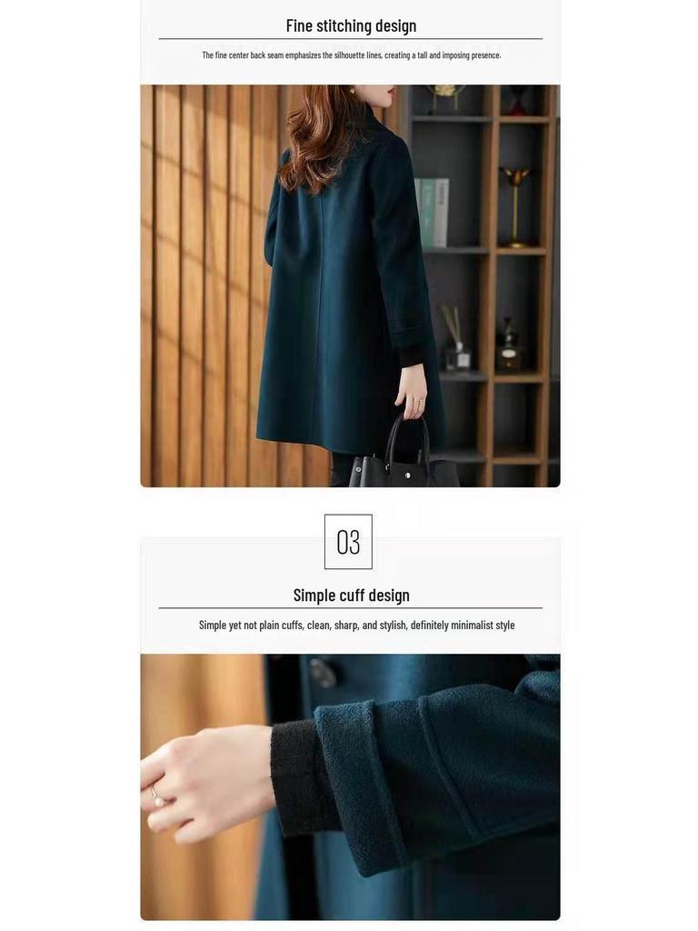 2025 Spring Women's Slimming Double-Sided Cashmere Coat - Mid-Length, Loose Fit, Age-Defying Style