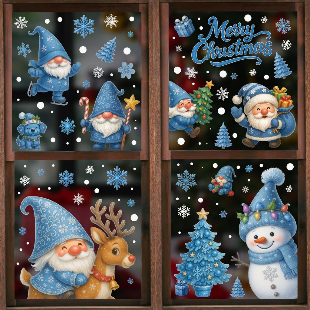 Static Cling Blue Santa Claus Snowflake Christmas Tree Window Decoration Window Sticker
