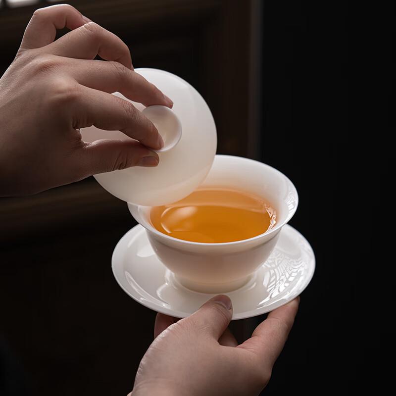 Su's Ceramic Mutton-Fat Jade Gaiwan Tea Set