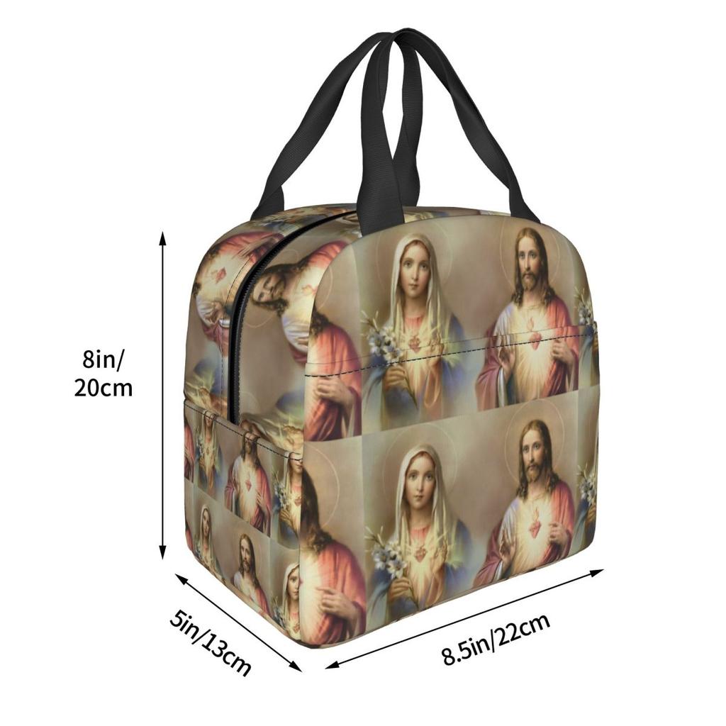 Sacred Heart Jesus Immaculate Mary Religious Poster Insulated Lunch Bag for Women Kids Food Boxes Thermal Lunch Box Tote
