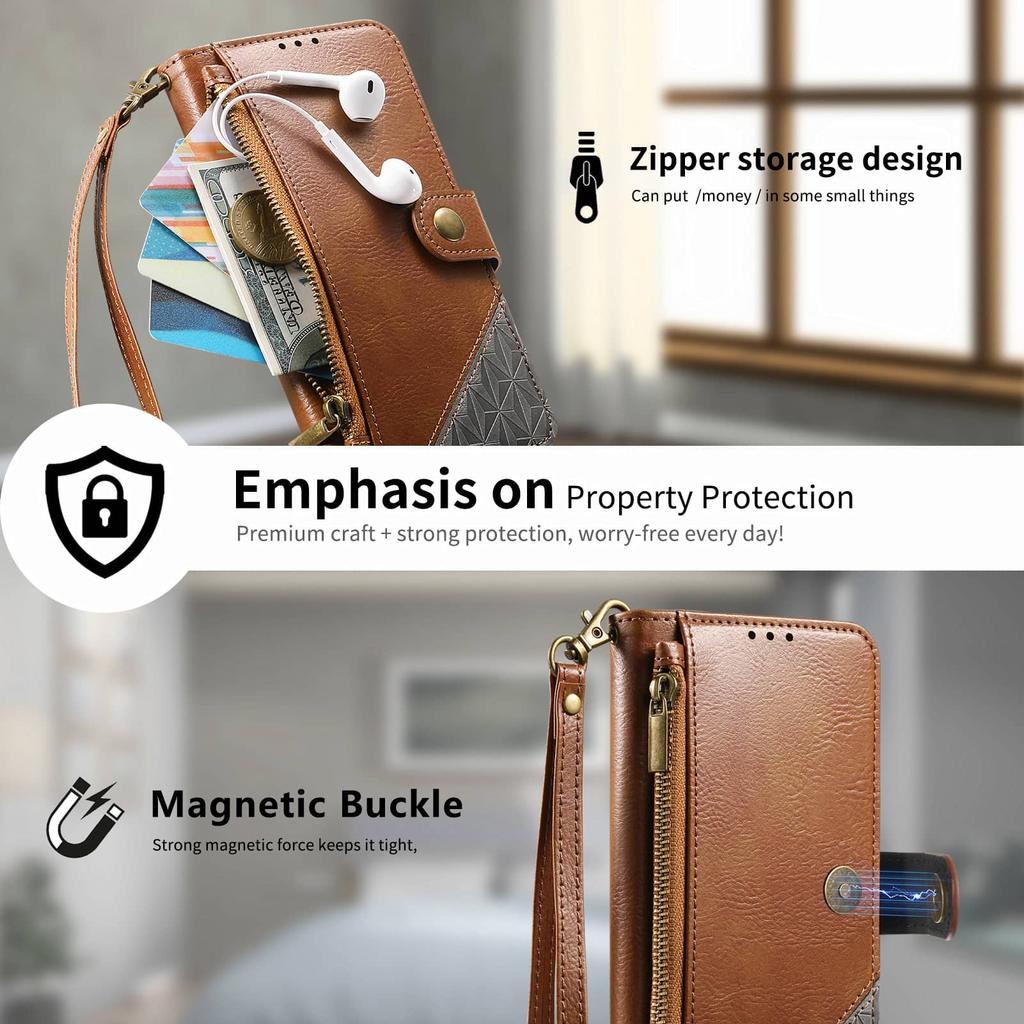 For Samsung Galaxy S26/S25 Edge/S24/S23/S22 Ultra Wallet Case, RFID Blocking 3 Card Slots, Shockproof Cover with Wrist Strap