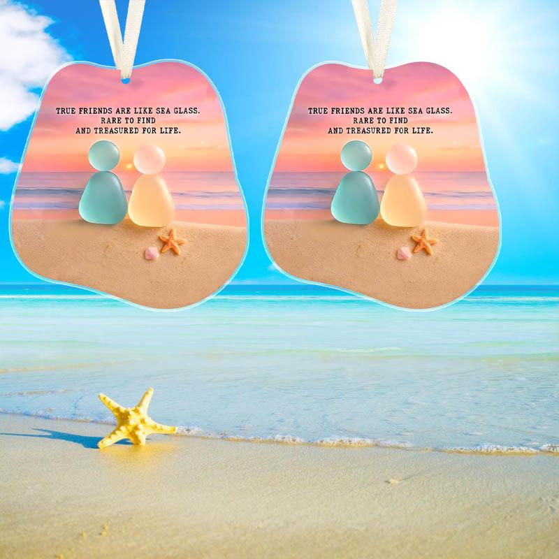 1pc/2pcs Friendship Acrylic Ornament, True Friends Nspirational Quote Beach Sunset Design, Sentimental Hanging Decor for Christmas Tree, Keepsake Gift