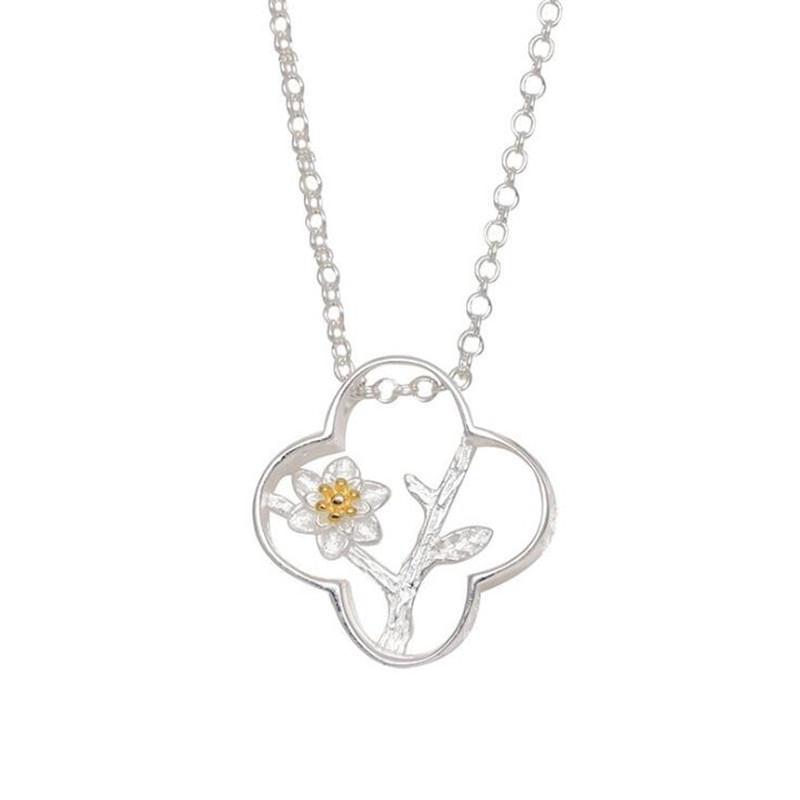 New Simple Flower Exquisite 925 Sterling Silver Jewelry Plum Blossom Hollow Clover Tree Clavicle Chain Pendant Necklaces HZX437