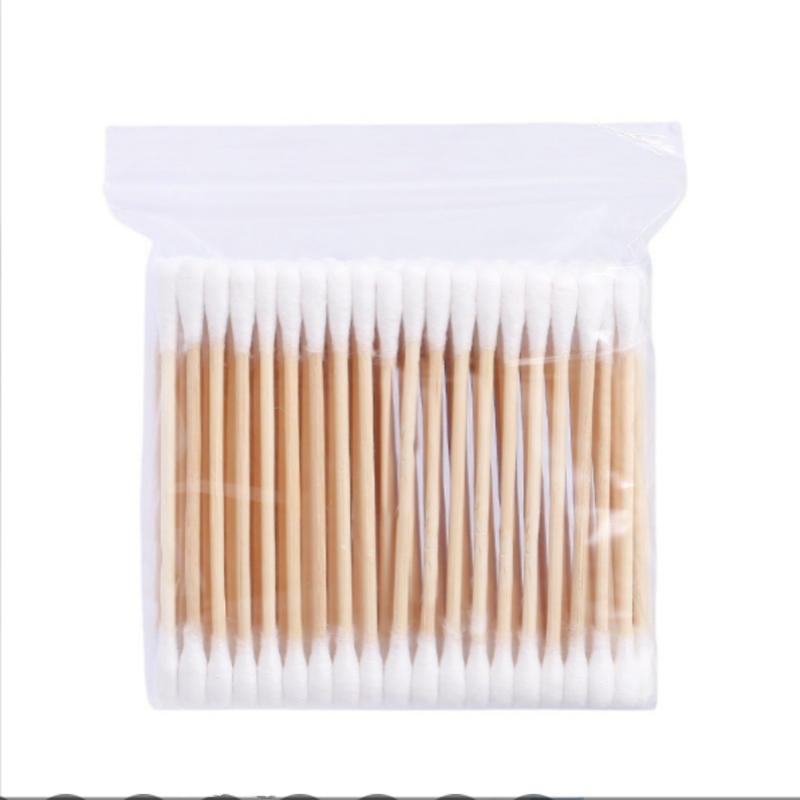 Double-ended 100-piece cotton swab, wooden stick, makeup cotton swab, cotton ear cleaner, makeup remover cotton swab, pointed tip
