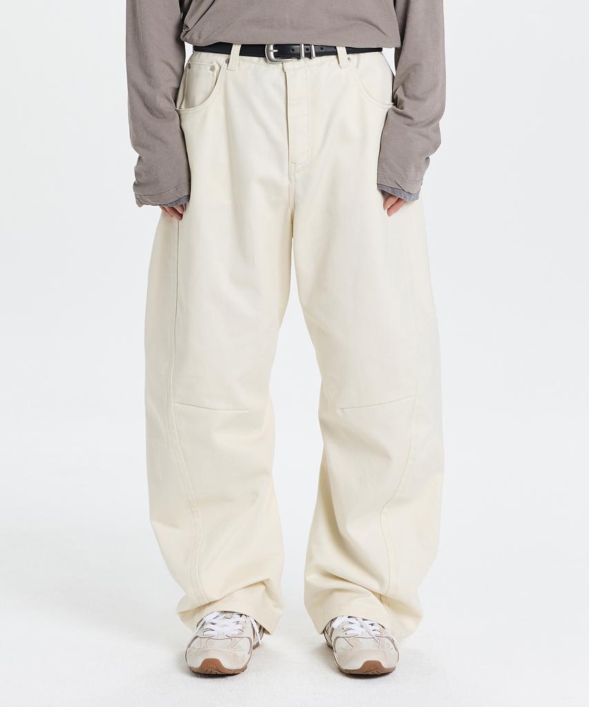 Gicheol Relax Curved Cotton Pants (Ivory)