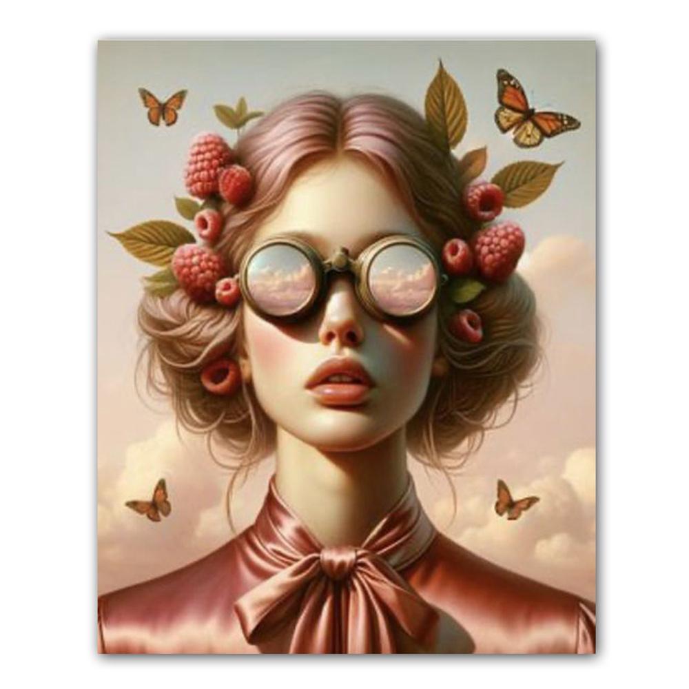 Diamond Mosaic Embroidery Beautiful Woman with Glasses Flower Diamond Painting Full Square Round Rhinestones Cross Stitch Art