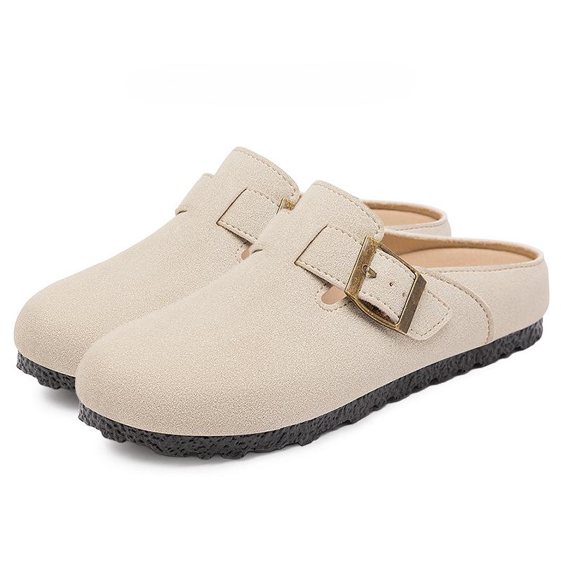 

Летняя обувь в стиле ретро, повседневные туфли с закрытыми носками, полутапочки для женщин, женские тапочки на плоской подошве 40 песочный
