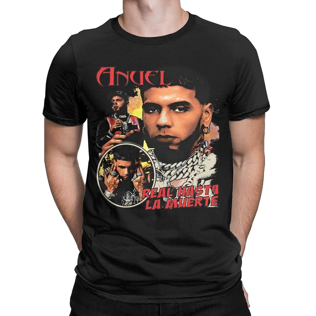 Men T-Shirt Anuel AA Real Hasta La Muerte Casual 100% Cotton Tee Short Sleeve Rapper Music T Shirt Round Collar Tops Present
