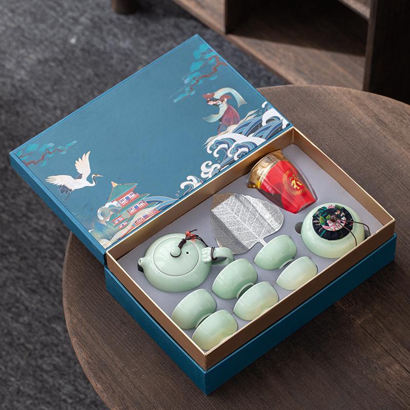 Retro Guochaofeng Kung Fu Ceramic Tea Set Gift Box Company Opens with Gifts To Give Customers Thank You Gifts