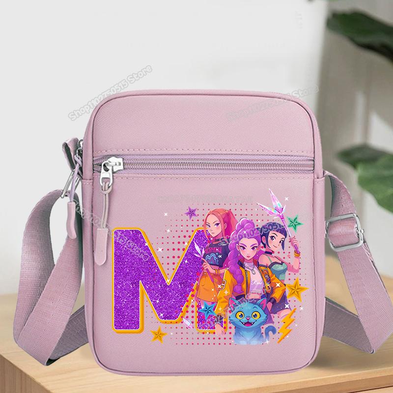 KPop Demon Hunters Letter A-Z Crossbody Bag Women Oxford Cloth Chest Packs Rumi Mira Zoey Girl Phone Shoulder Cartoon Kid Friendly Entertaining Fun