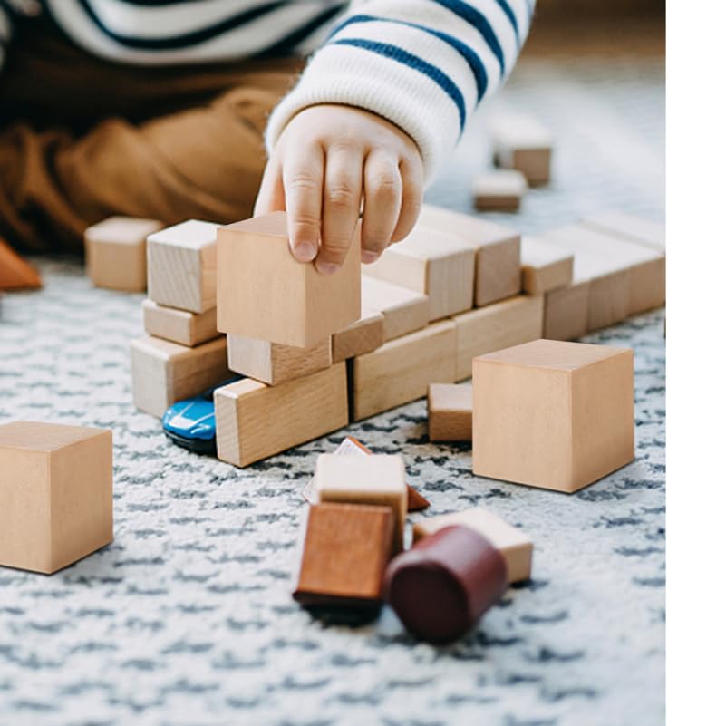 iFundom 4pcs 5cm Square Wooden Craft Cube Blocks for DIY Projects, Unfinished Wood Blocks for Kids, Educational Math Teaching Preschool Toys