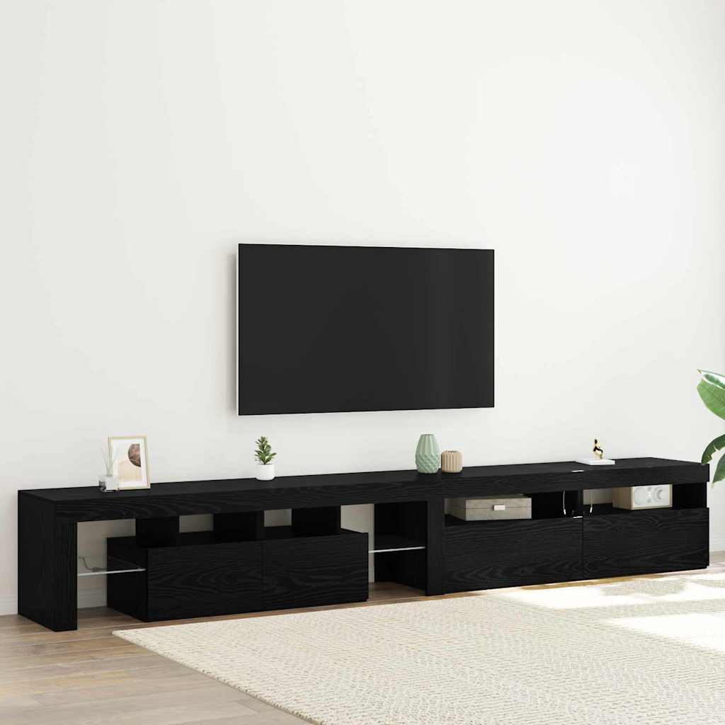 TV Stand with LED Lighting (3 Pcs) Black Oak Effect 260 X 37 X 40 Cm