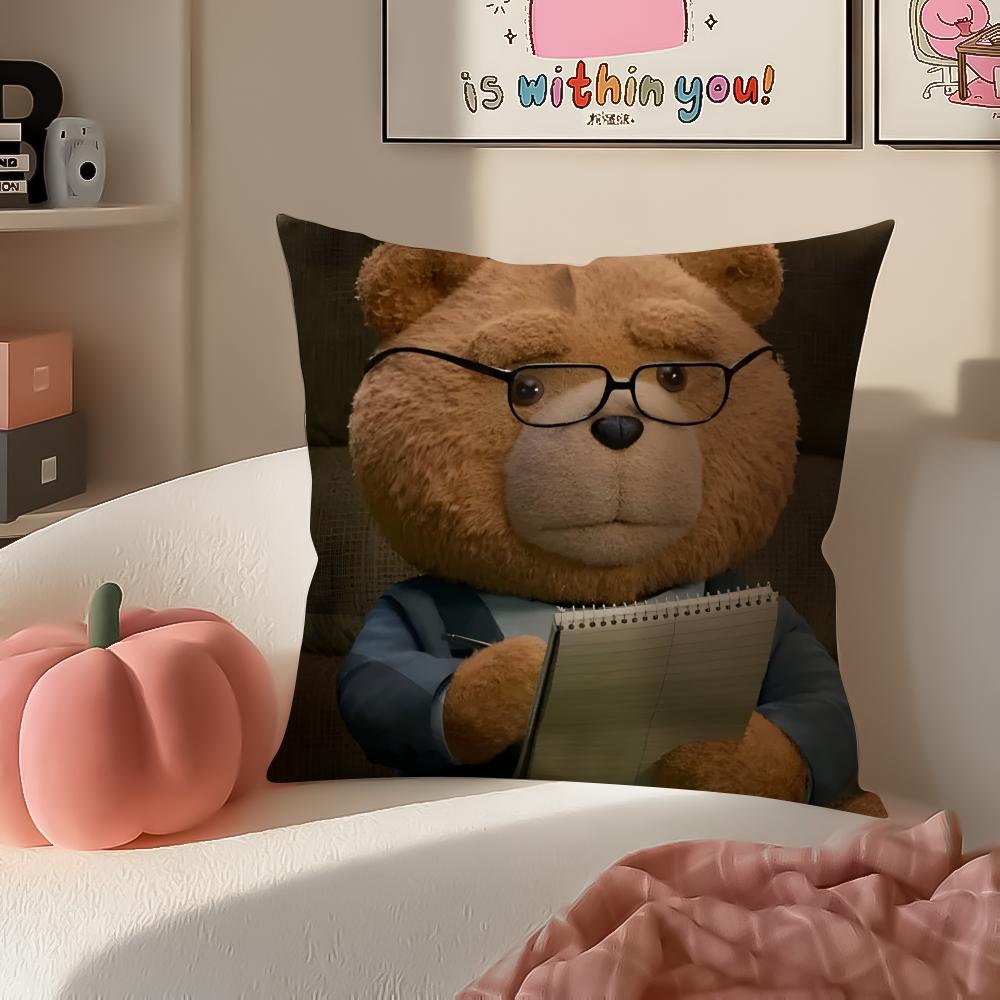 Movie TedTeddy Bear Cute Cushion Cover Pillowcase Short Plush Invisible zipper Room Sofa Cushion Cover