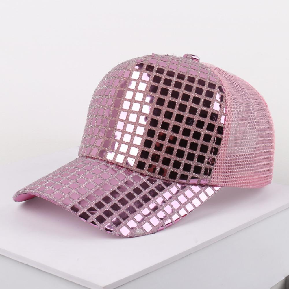 Fashion Shiny Baseball Cap Lightweight Breathable Sunshade Hat Plaid Decorated Duckbill Cap Beach Travel