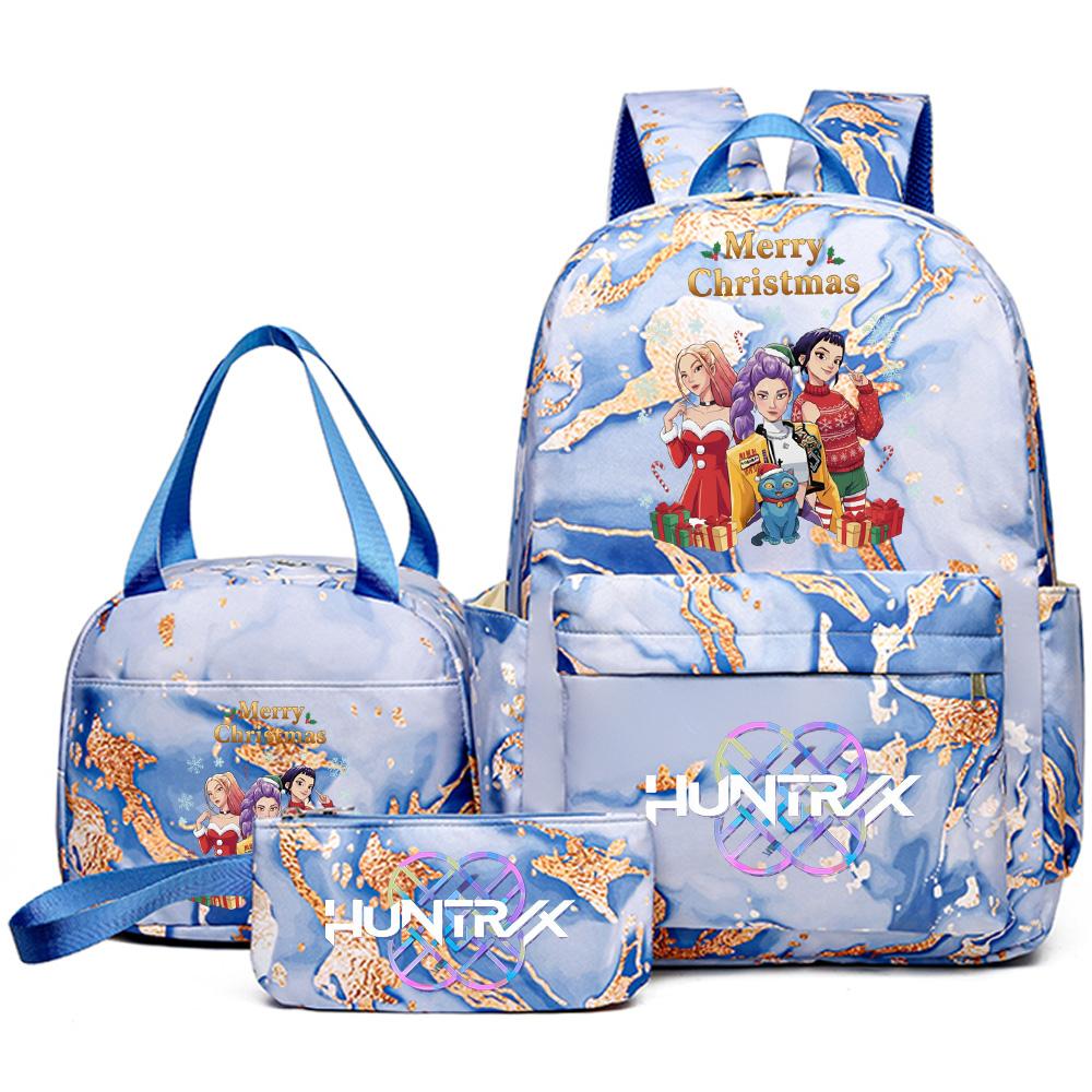3Pcs/set Christmas K-pop Printed Backpack Handbag Pencil Case for Teenager Student Girl Boy Bookbag Schoolbag Women Large Capacity Travel Bag Kid Gift