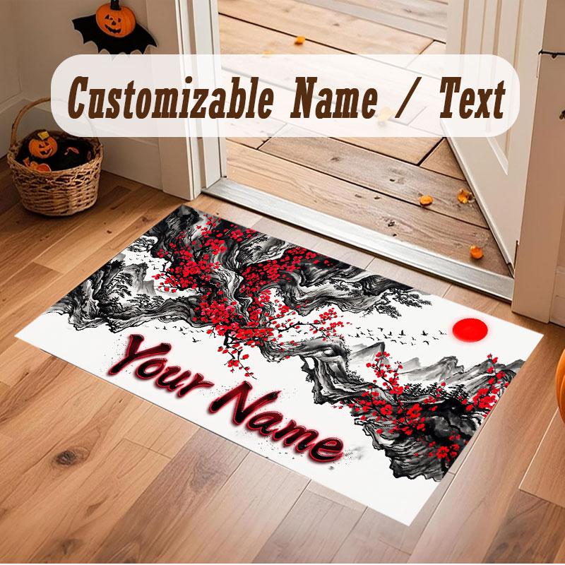 Floral Garden Theme Crystal Velvet Floor Rug Personalized Custom Name Text Warm Carpet Home Decoration