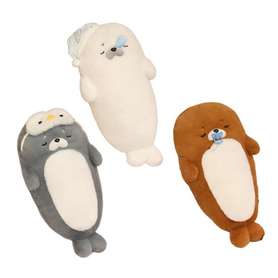 Seal Plush Pillow Sleeping Seal Stuffed Animal with Removable Accessories Soft Cuddly Pillow for Hugging