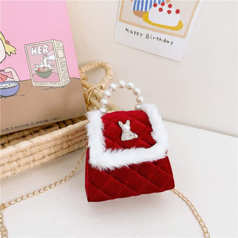 Stylish And Cute Red Pearl Handbag For Girls Featuring Adorable Butterfly Bow Accent