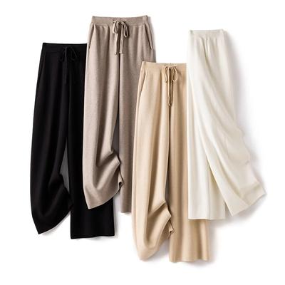 Thickened Andy's Wool Wide-leg Pants for Women with High Waist Loose Casual and Versatile Knitted Straight Trousers Outside