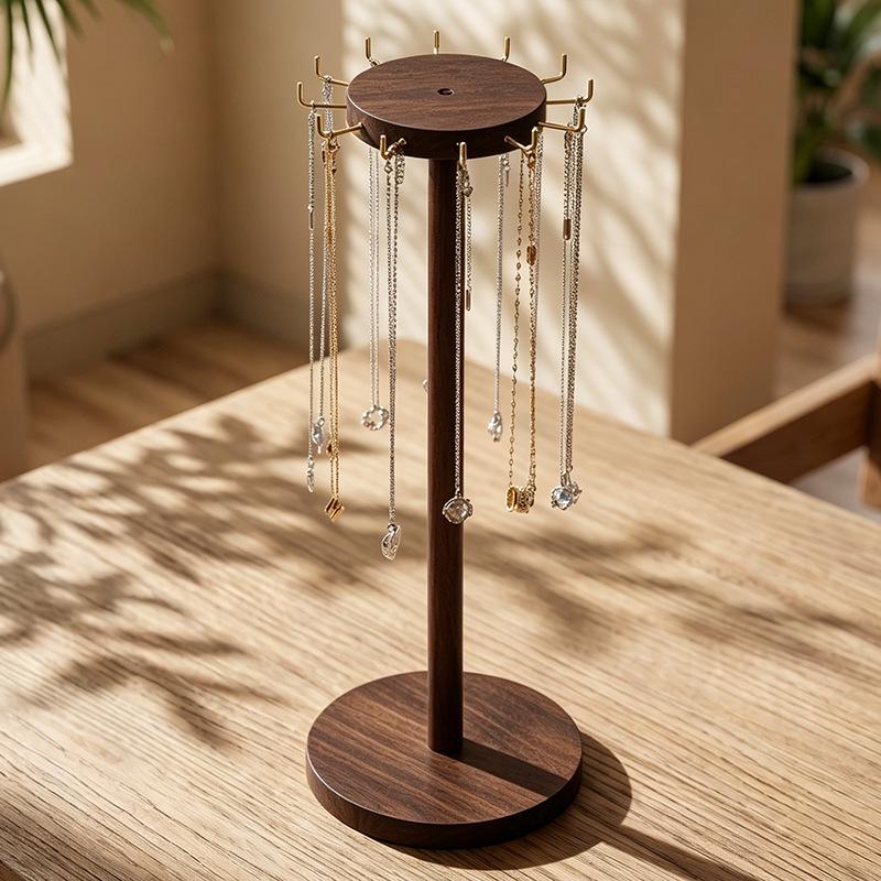 Spot Creative Solid Wood Jewelry Display Stand - Retro Walnut Necklace Pendant Storage Rack