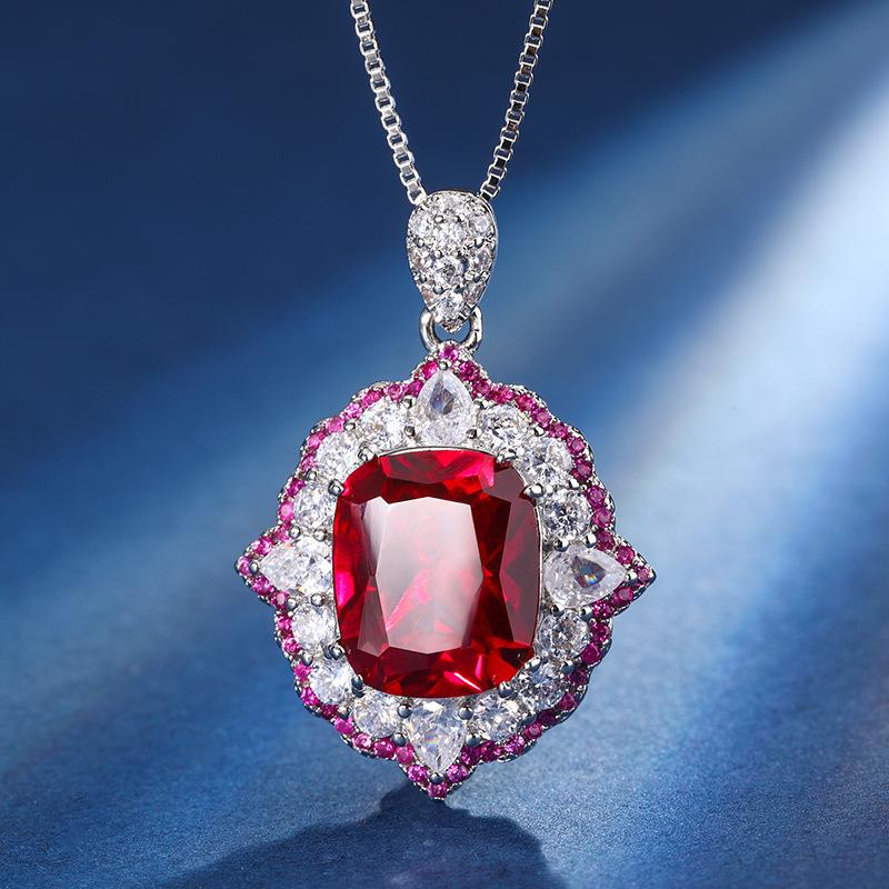 

Jewelry Copper Bottom Gold-Plated Simulation Color Treasure Corundum Fat Square Temperament Pendant Set Female 10 * 12