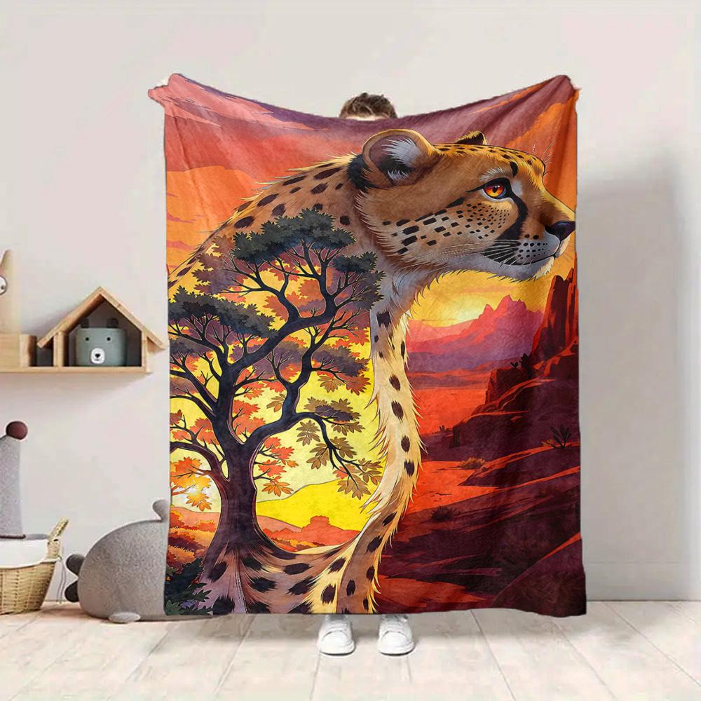 1pc Cheetah Print Blanket Lightweight Flannel Blanket Throw Blanket For Sofa, Bed, Travel, Camping, Livingroom, Office yy251015105