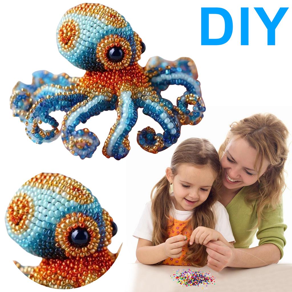 Shark Bead Embroidery Kit, DIY Sea Creature 3D Octopus/Dolphin/Turtle Beaded Embroidery Kits Hand Stitch Beadwork Craft Kits