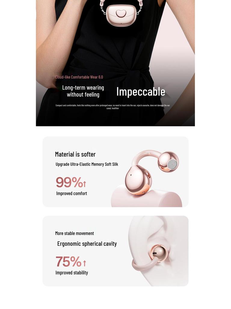 Rose Gold M106 Bluetooth Headset with Love Heart Design - Ear Clip In-Ear, Long Battery Life.