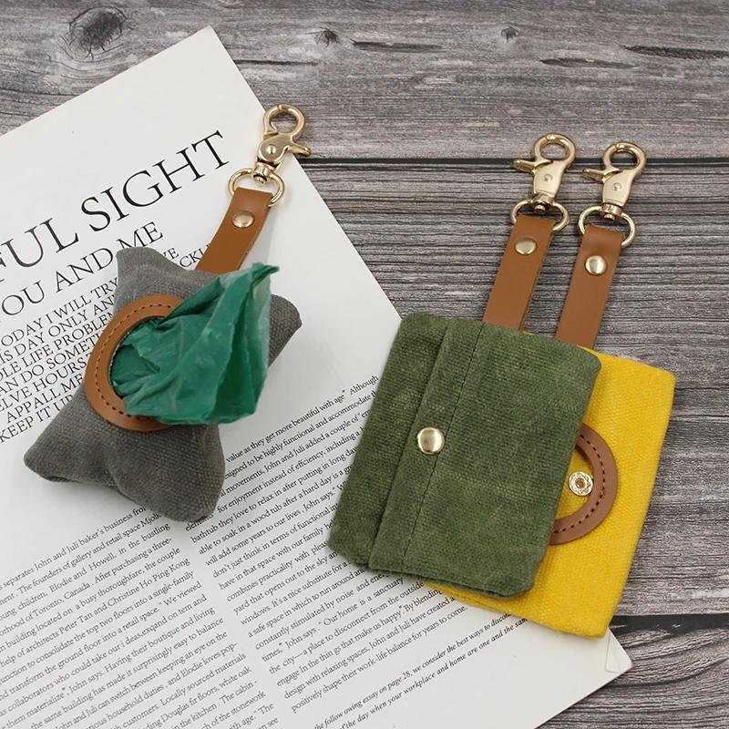 Pet Dog Poop Bag Holder Leash Canvas Adjustable Mini Travel Garbage Bag Dogs Waste Poop Bags Dispenser Cleaning Portable Tools