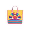 Kids Rainbow Sunrise Tote Bag, Multicolor Coated Canvas Pink Leather Trim, Children's School Daily Play Shoulder Handbag 550763-KHFRN-7671