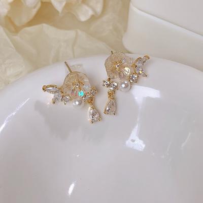 Elegant Exquisite Flower Stud Earrings For Women Zircon Tassel Earrings