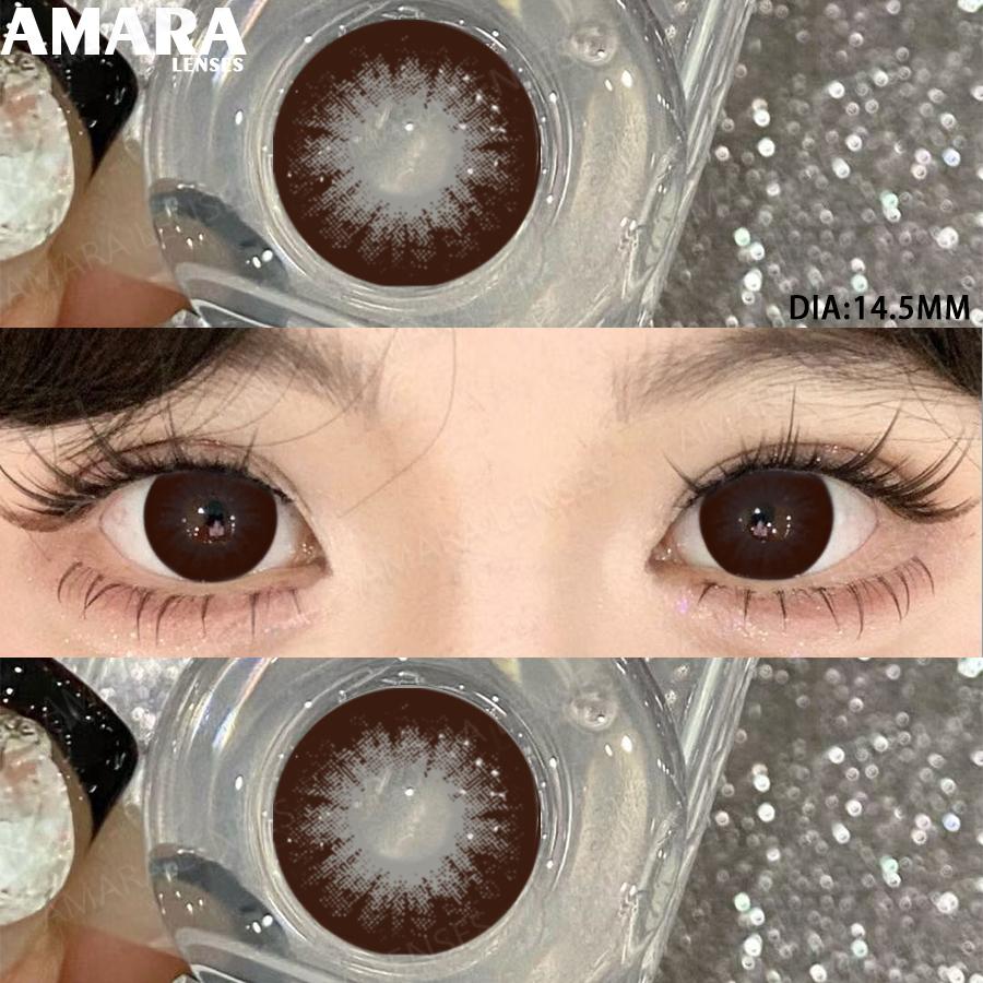 AMARA Fashion Colored Contact Lenses Brown Soft Lenses Beauty Lenses for BIG Eye Green Color Contact Eye Cosmetics Yearly Use