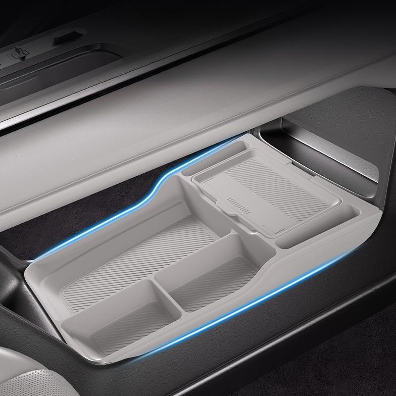 For Xiaomi SU7 2024 Central Control Lower Storage Box Tray Silicone Double-layer Private Storage Case Organizer Interior Holder