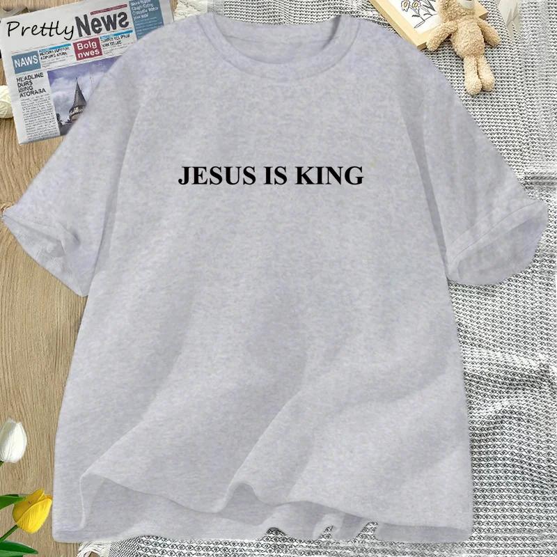 JEZUS JEST KRÓLEM Koszulki graficzne Chrześcijańska koszulka Niedzielne nabożeństwo Religijna koszulka Bawełniana z krótkim rękawem Odzież damska Topy