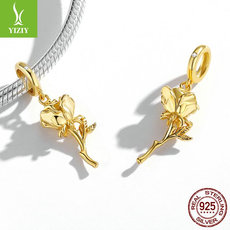 S925 Silver Lover Rose Pendant, Romantic Valentine'S Day Electroplated Rose Gold Beaded Bsc145