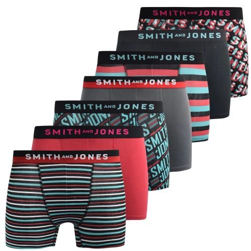 Smith & Jones Mens Taden Assorted Designs Boxer Shorts (Pack of 7)