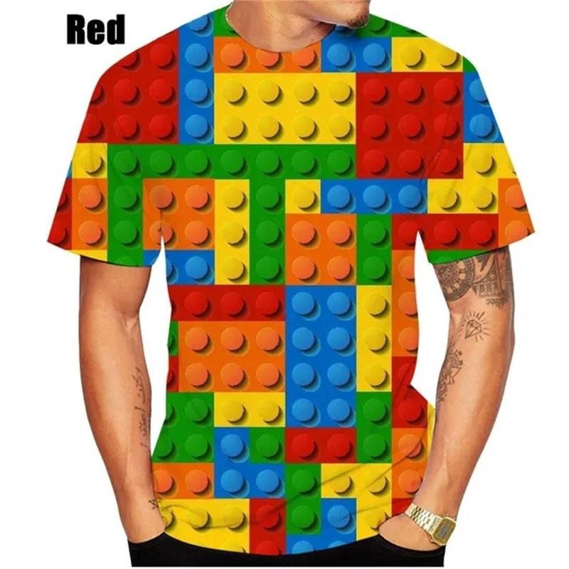 3D-Druck Bausteine Grafik-T-Shirts für Männer Frauen kurzärmeliges Rundhals-T-Shirt Tops Streetwear Herren lustiges T-Shirt