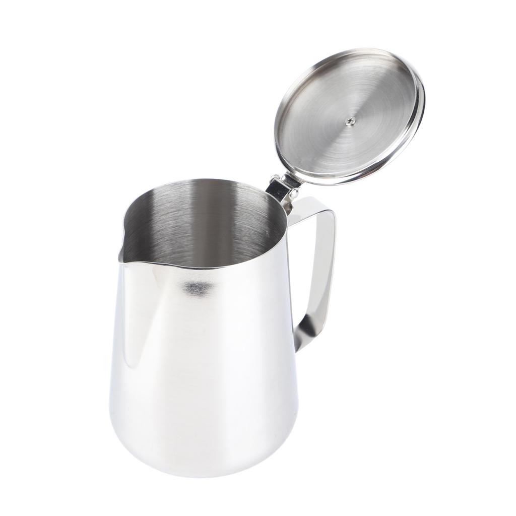 Stainless Steel Coffee Cup Mug Milk Frothing Pitcher Jug with Lid for Latte Coffee Art